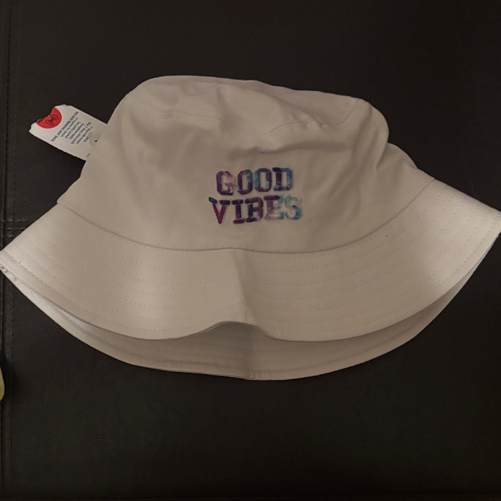 Good Vibes White Bucket Hat